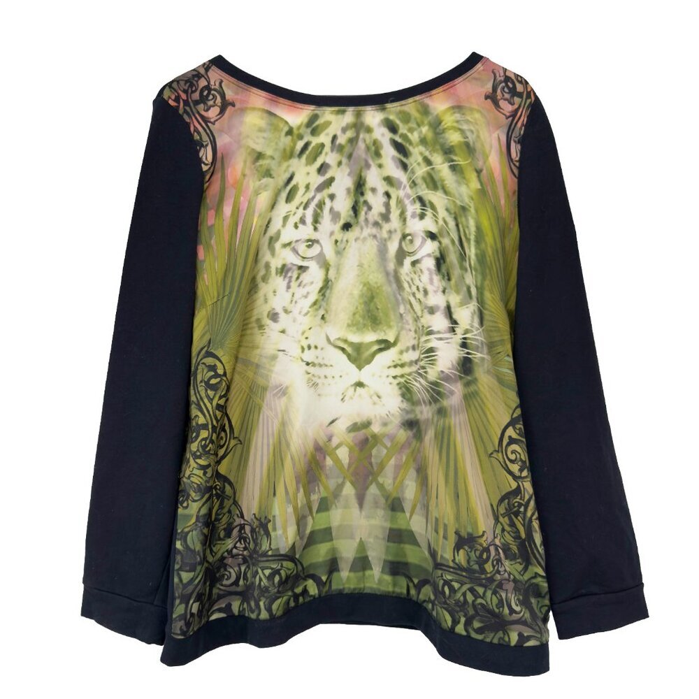 OLSEN EUROPE Black Leopard‎ Print Jersey Pullover Top M/L 12